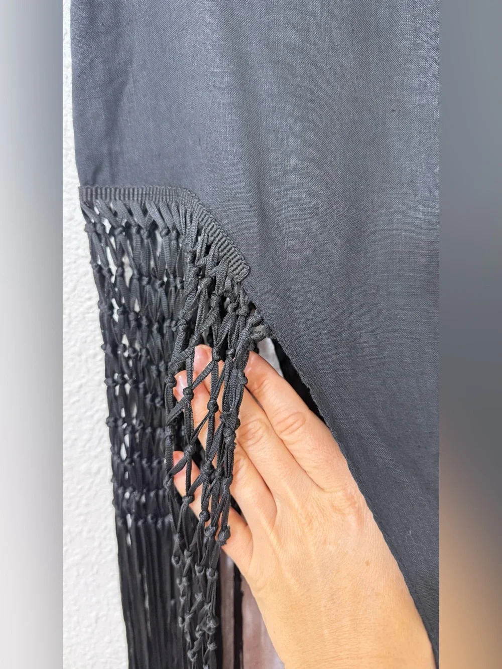 ZARA Black High Waist Fringed Linen Midi Skirt Size XS Bloggers Fave Holiday